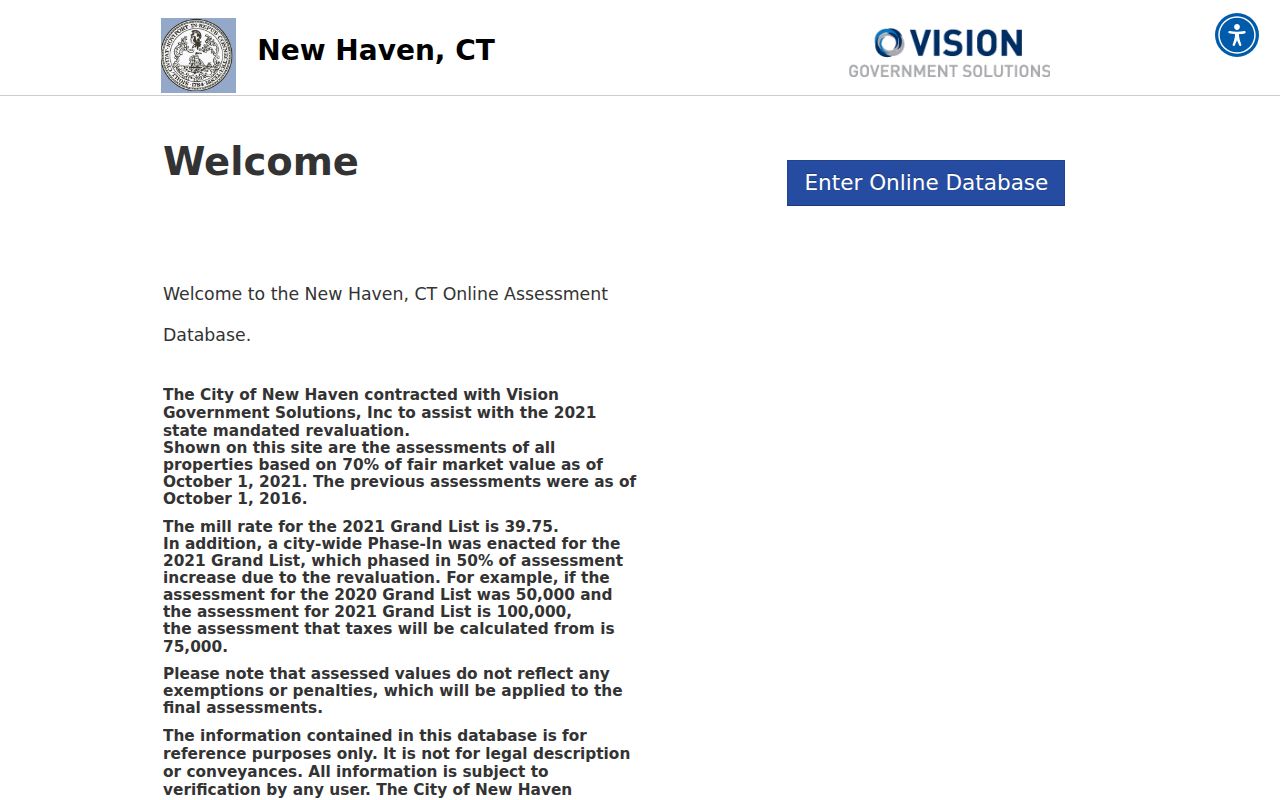 New Haven residents directory Vision assessor search entry screen