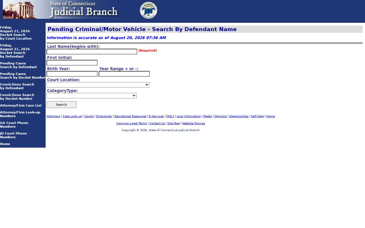 New Haven resident lookup view of Connecticut pending criminal and motor-vehicle search