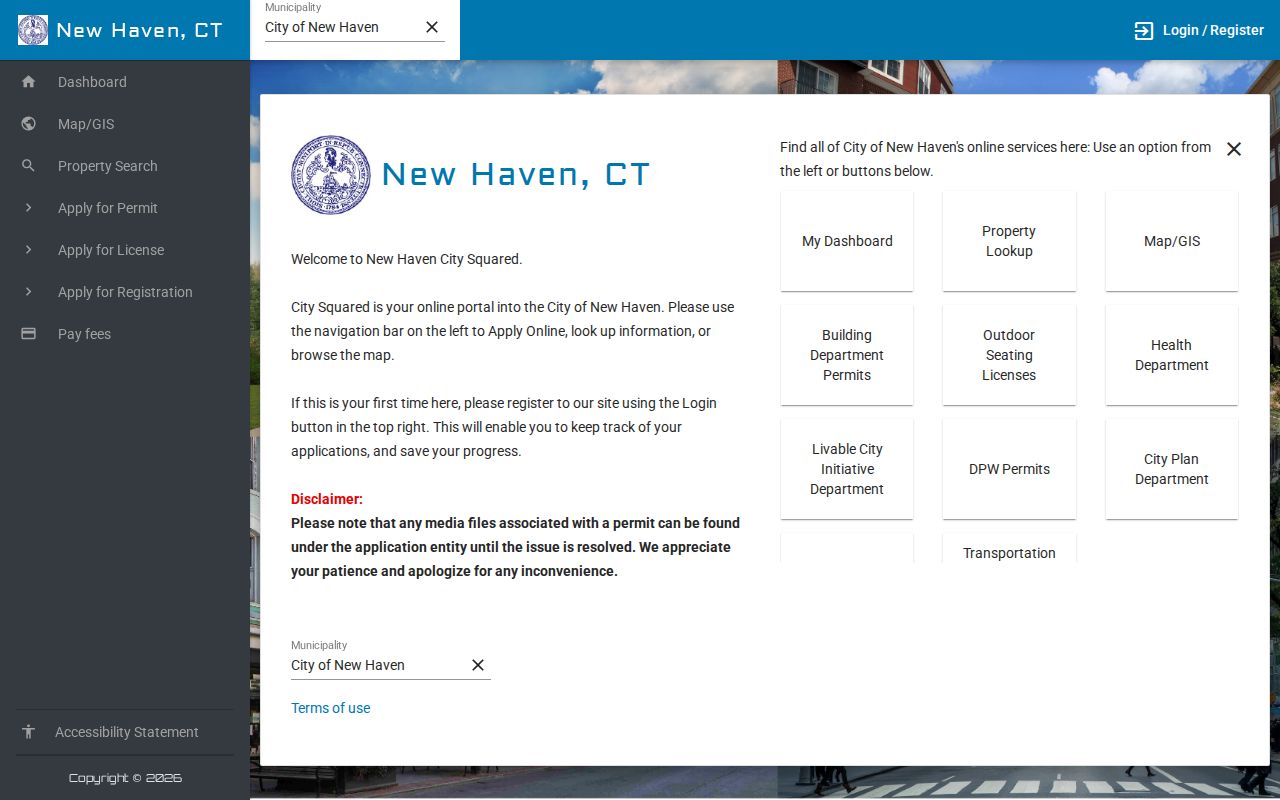 New Haven street directory CitySquared permit portal